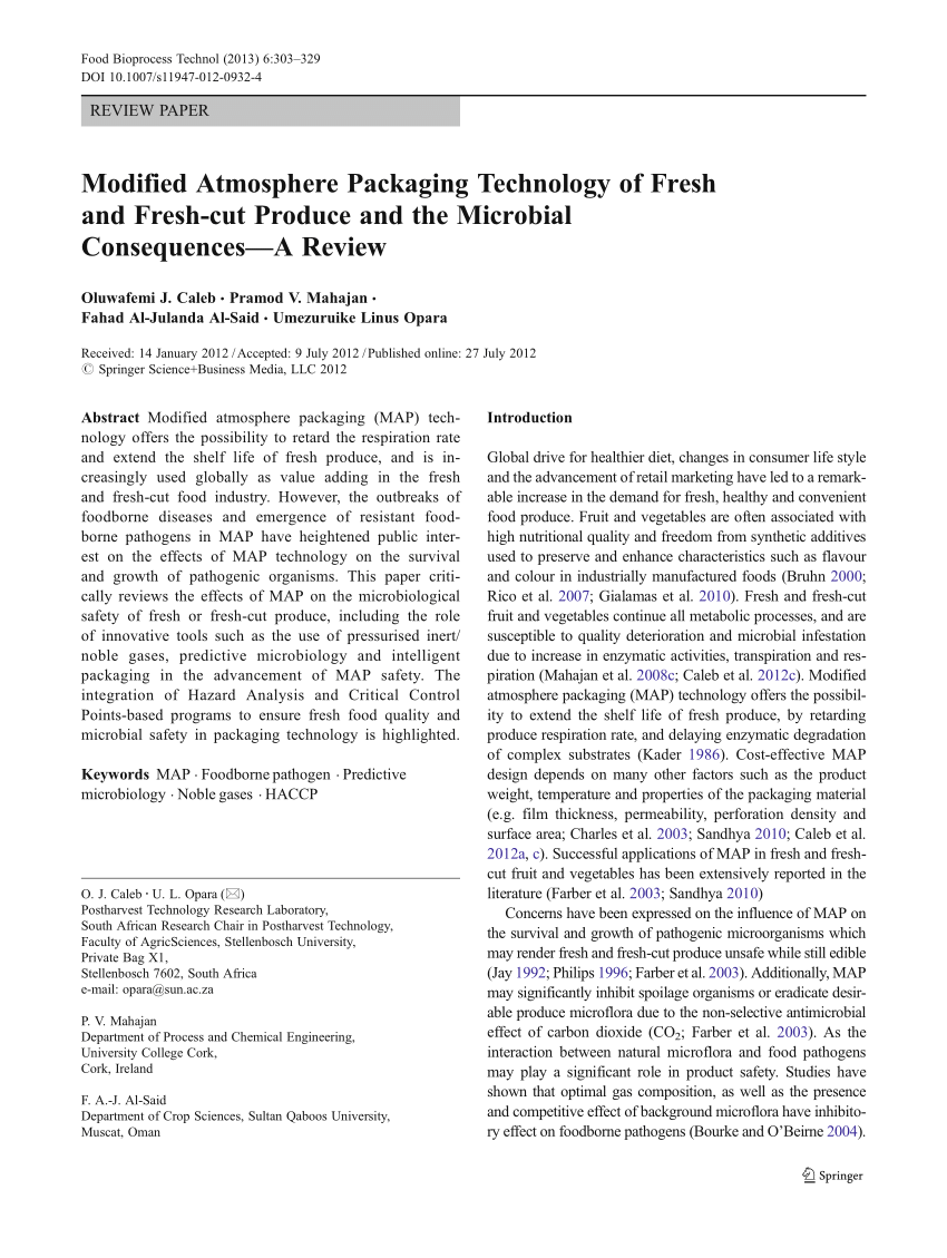 Pdf Modified Atmosphere Packaging Technology Of Fresh And Fresh Cut Produce And The Microbial Consequences A Review