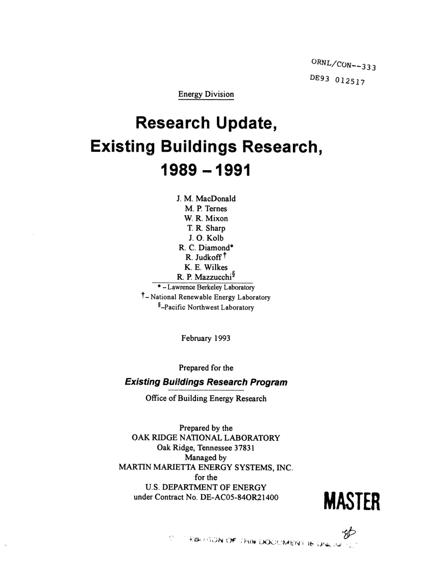 PDF) Research update, existing buildings research, 1989--1991