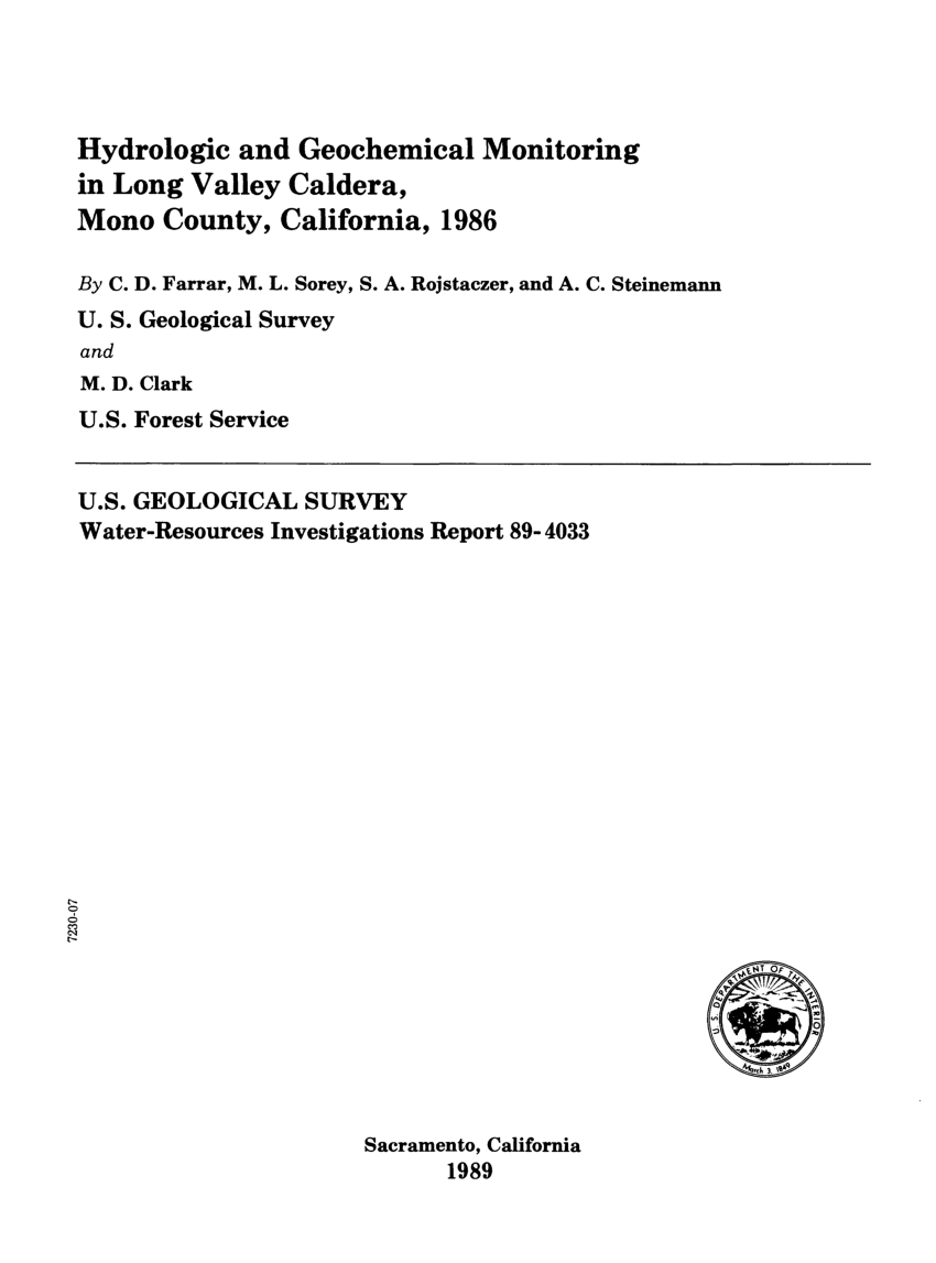 Pdf Hydrologic And Geochemical Monitoring In Long Valley Caldera Mono County California 1986 Water Resources Investigation