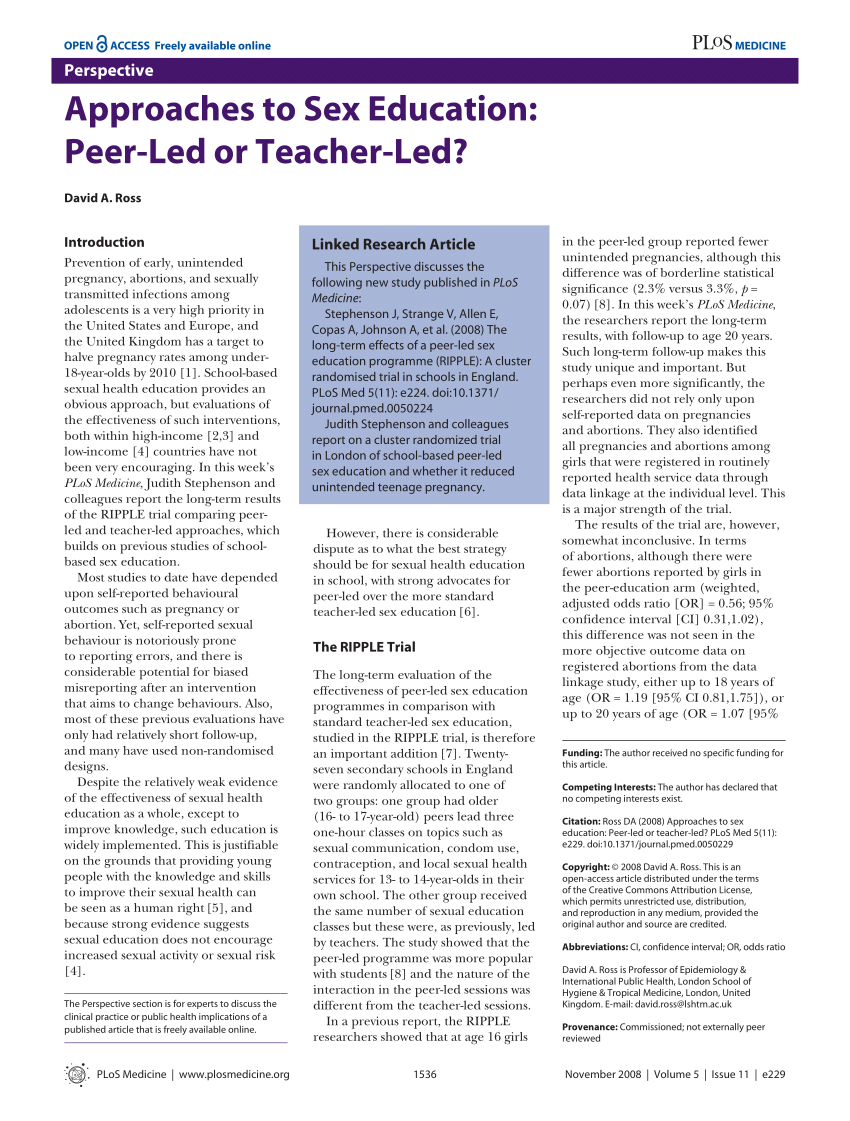 Pdf Approaches To Sex Education Peer Led Or Teacher Led