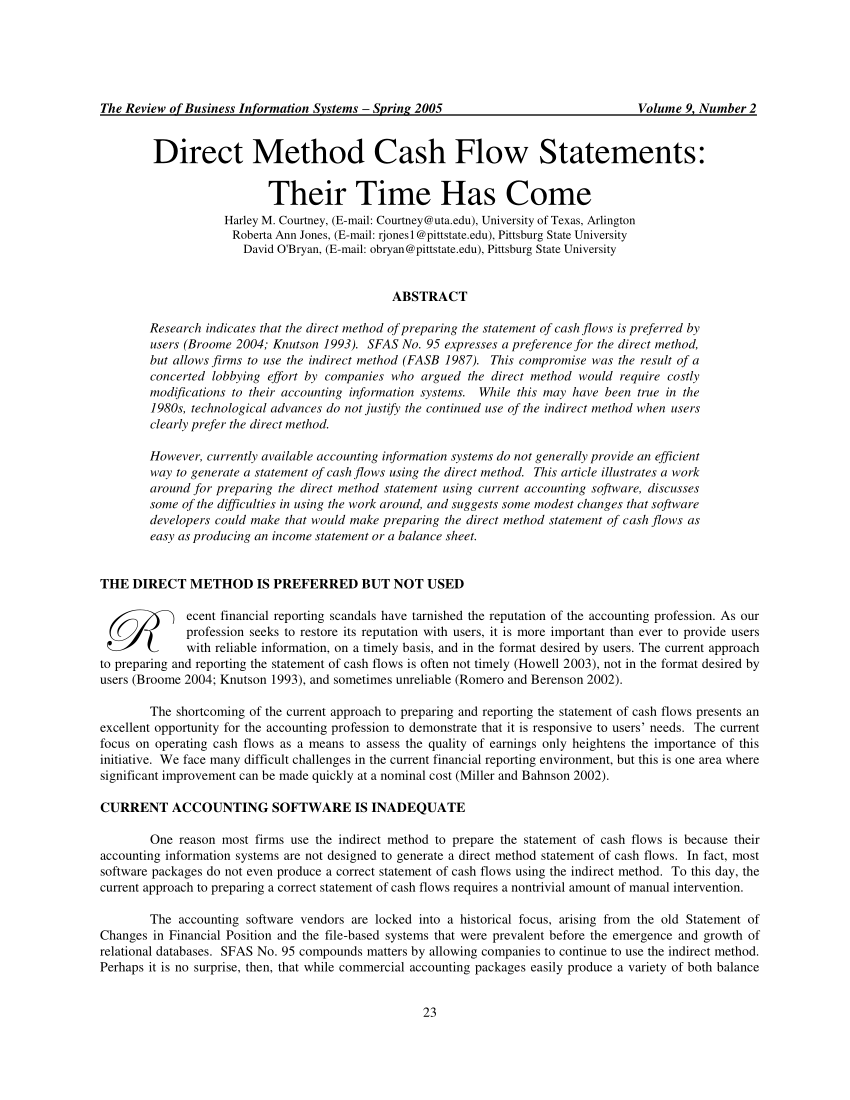 Pdf Direct Method Cash Flow Statements Their Time Has Come