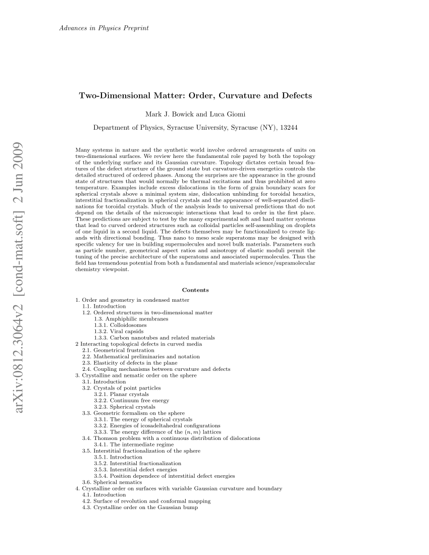PDF) Two-Dimensional Matter: Order, Curvature and Defects