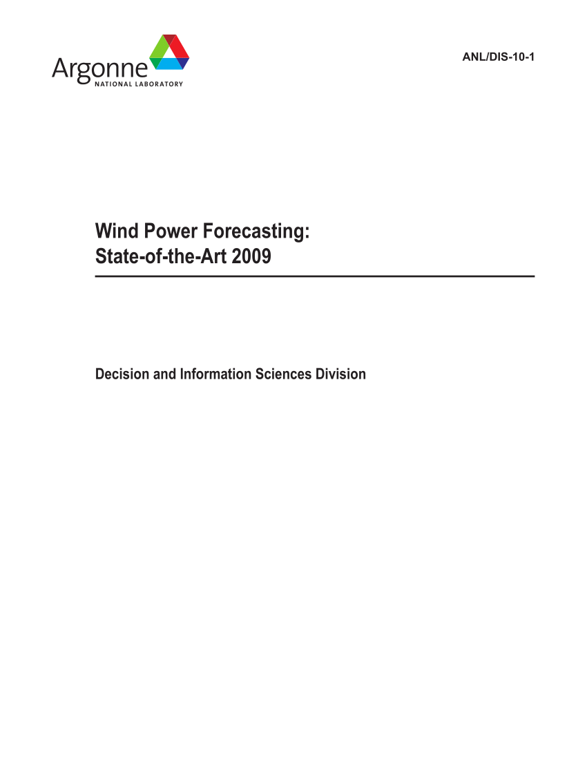 Pdf Wind Power Forecasting State Of The Art 2009
