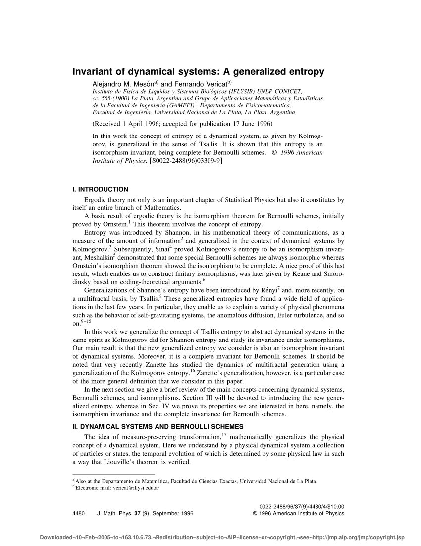 Pdf Invariant Of Dynamical Systems A Generalized Entropy