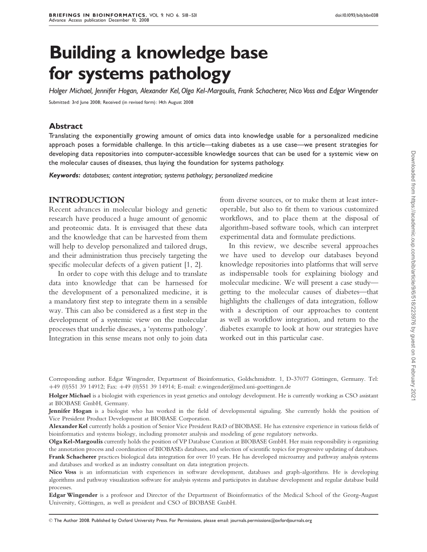 PDF) Building a knowledge base for systems pathology