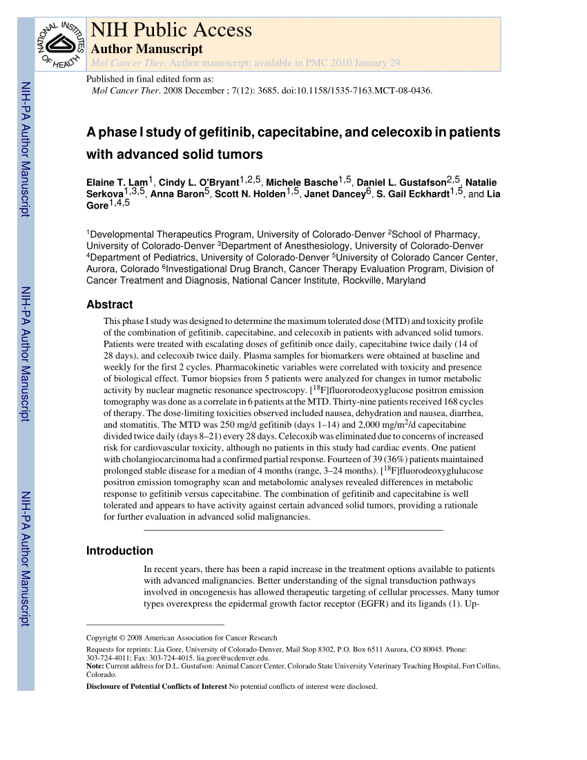 PDF A phase I study of gefitinib capecitabine and celecoxib in