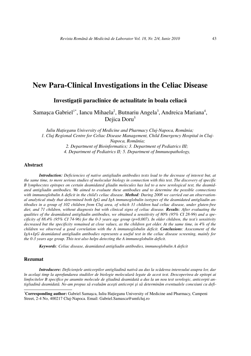 Pdf New Para Clinical Investigations In The Celiac Disease