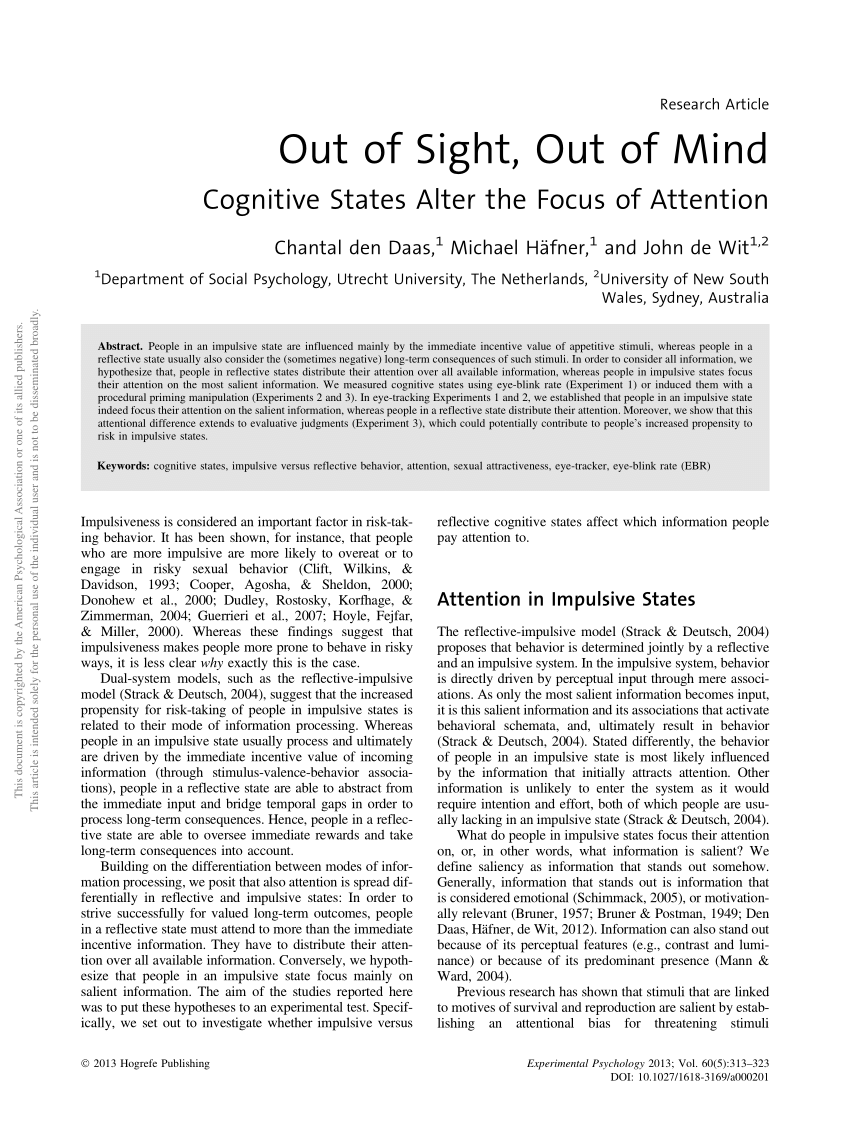 Pdf Out Of Sight Out Of Mind 6921