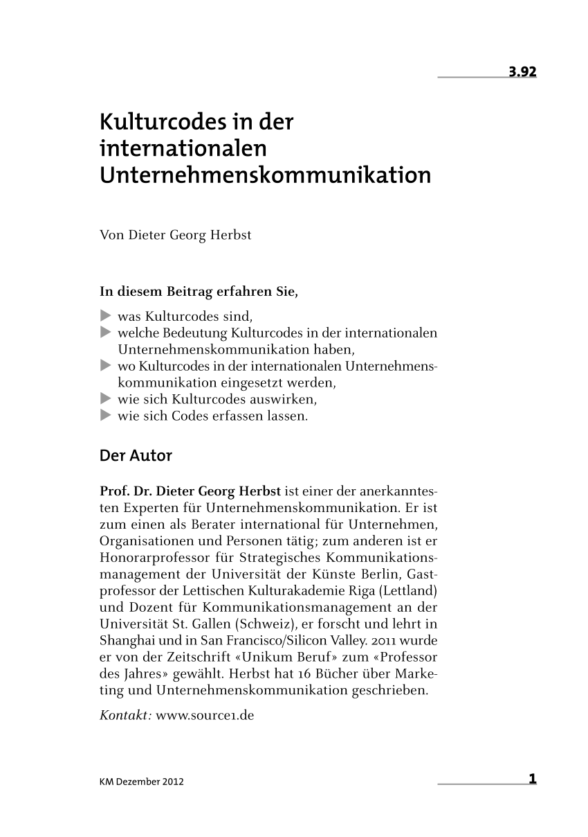 Pdf Kulturcodes In Der Internationalen Unternehmenskommunikation