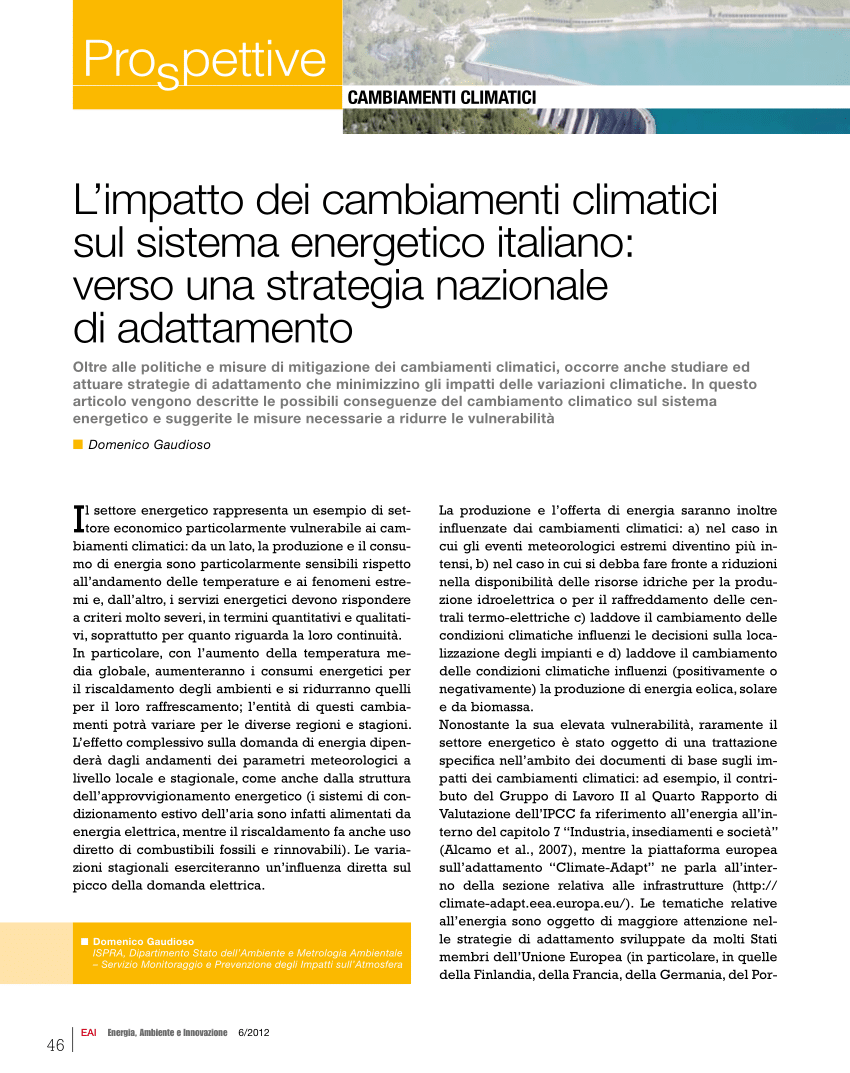 PDF) L'impatto dei cambiamenti climatici sul sistema energetico italiano:  verso una strategia nazionale di adattamento