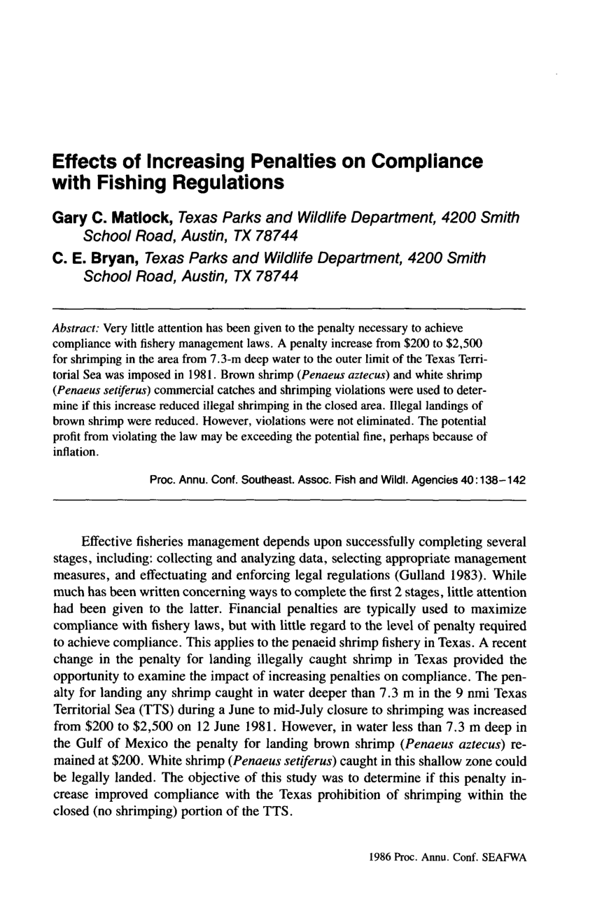 (PDF) Effects of increasing penalties on compliance with fishing