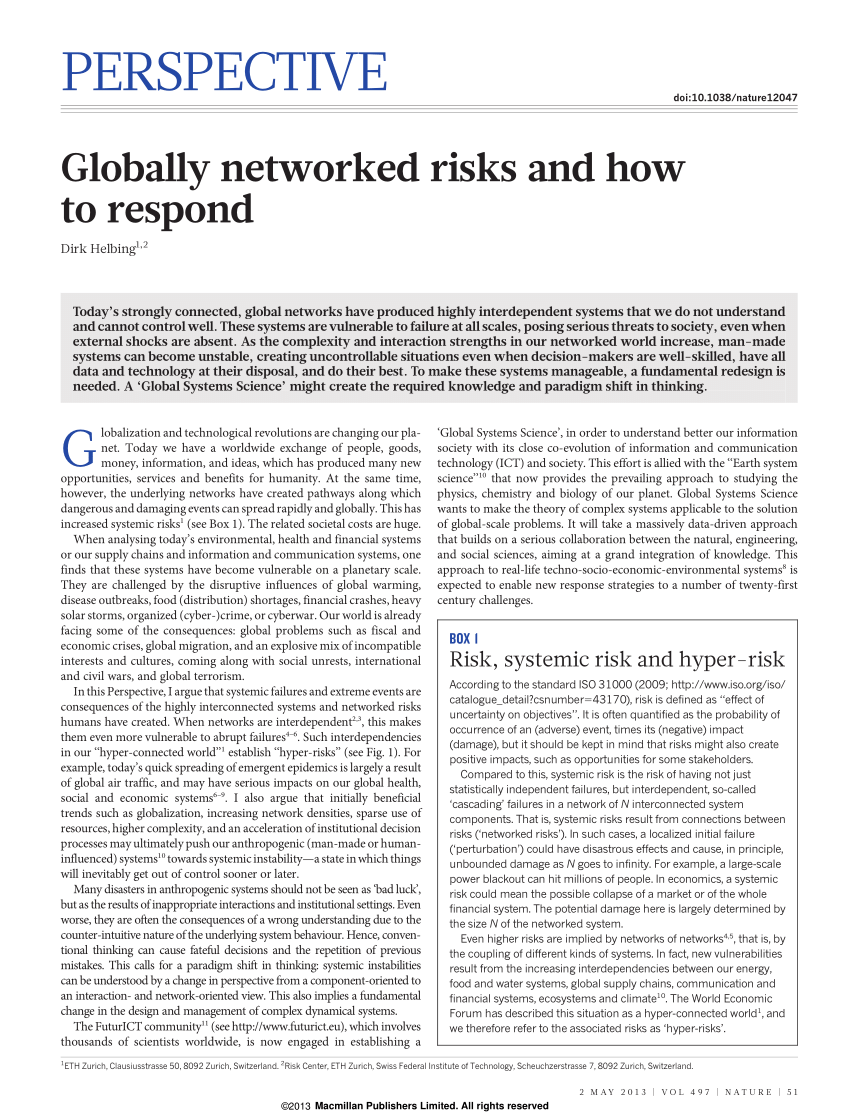 Global Governance Dimensions of Globally Networked Risks: The State of the  Art in Social Science Research - Galaz - 2017 - Risk, Hazards & Crisis in  Public Policy - Wiley Online Library