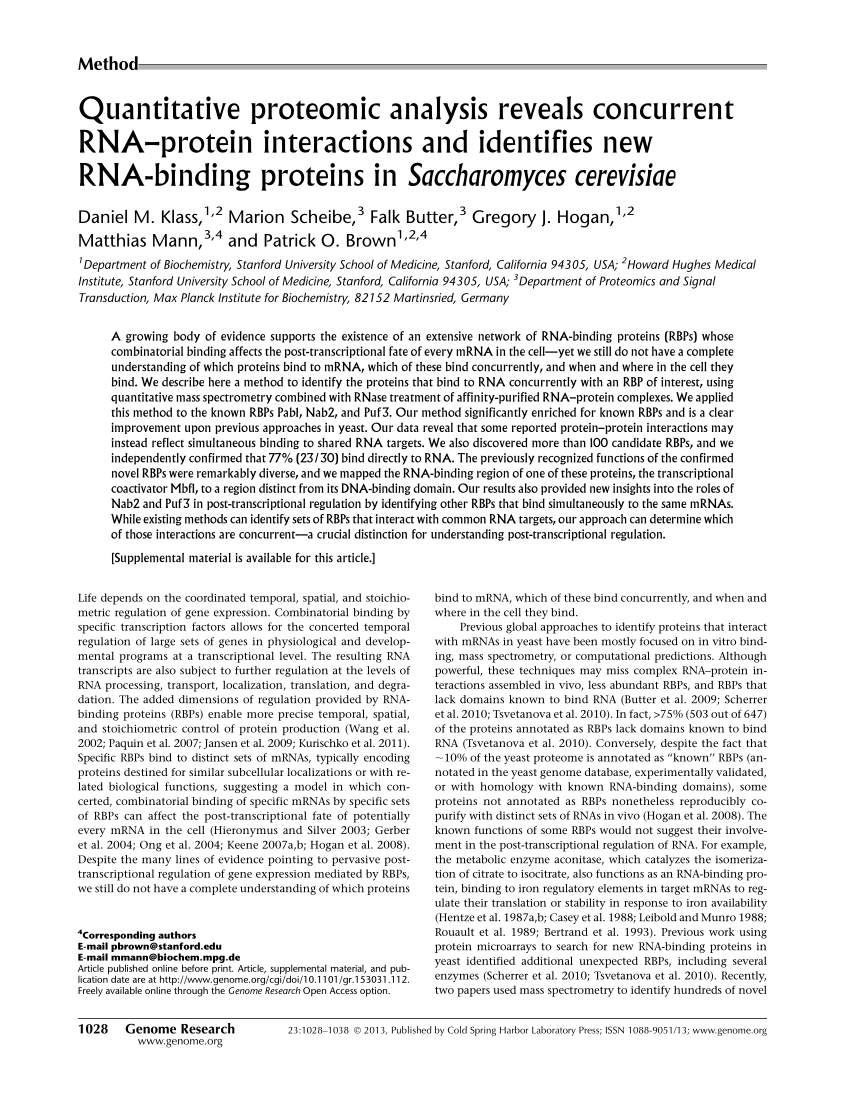 PDF) Quantitative proteomic analysis reveals concurrent RNA