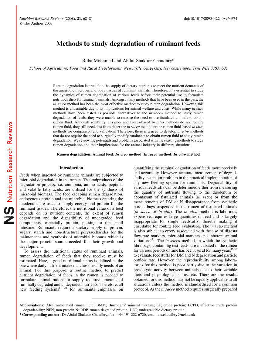 PDF) Methods to study degradation of ruminant feeds