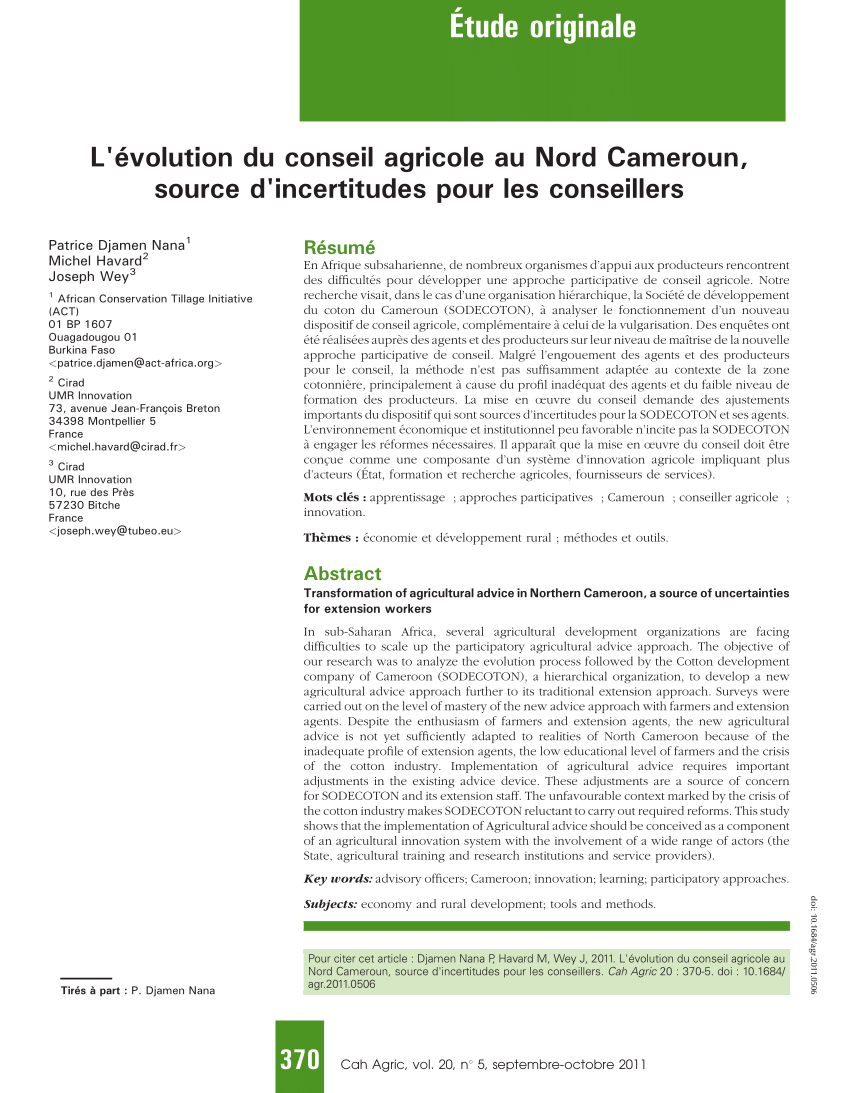 (PDF) L'évolution du conseil agricole au NordCameroun, source d
