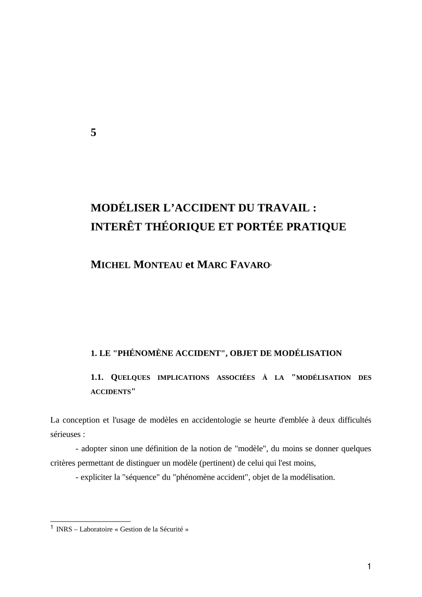 Pdf Modeliser L Accident Du Travail Interet Theorique Et Portee Pratique In J C Sperandio M Wolff Eds Formalismes De Modelisation Pour L Analyse Du Travail Et L Ergonomie Paris Puf Pp 137 170 2003