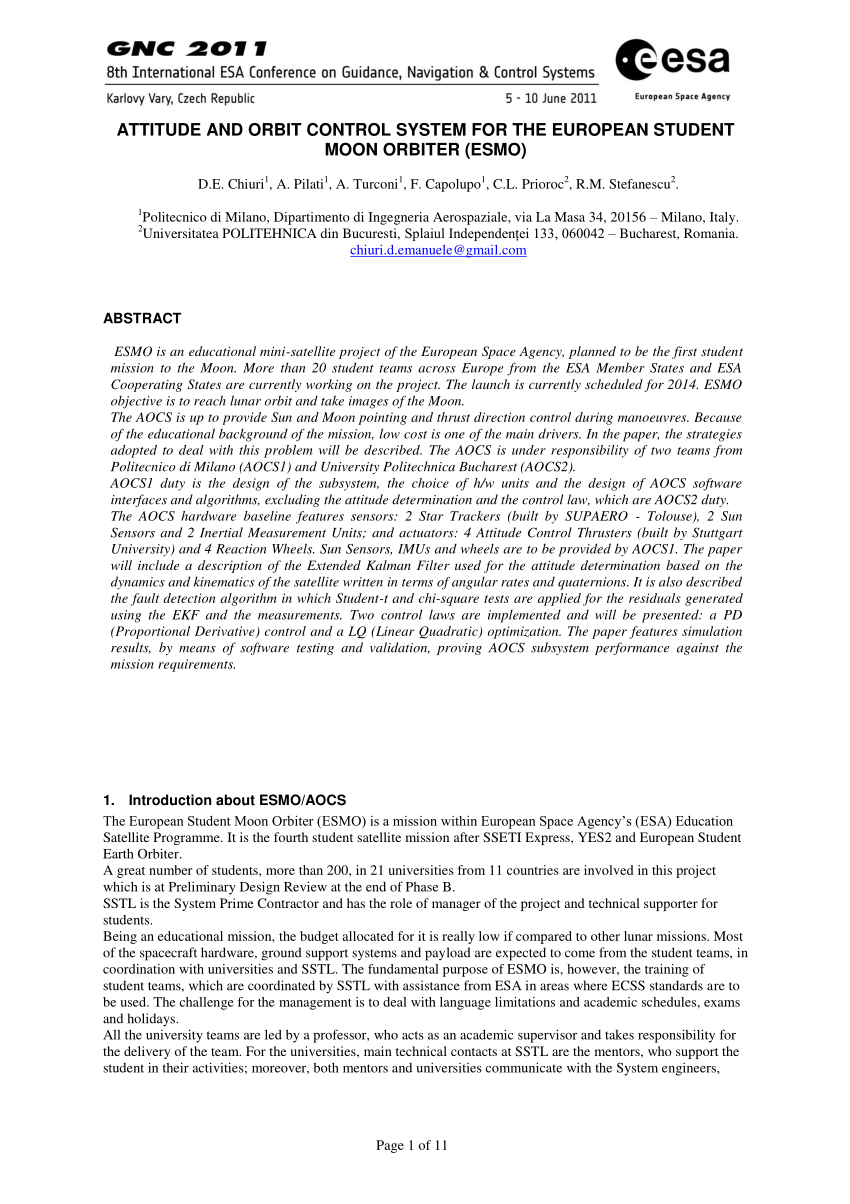 (PDF) Attitude and Orbit Control System for the European Student Moon