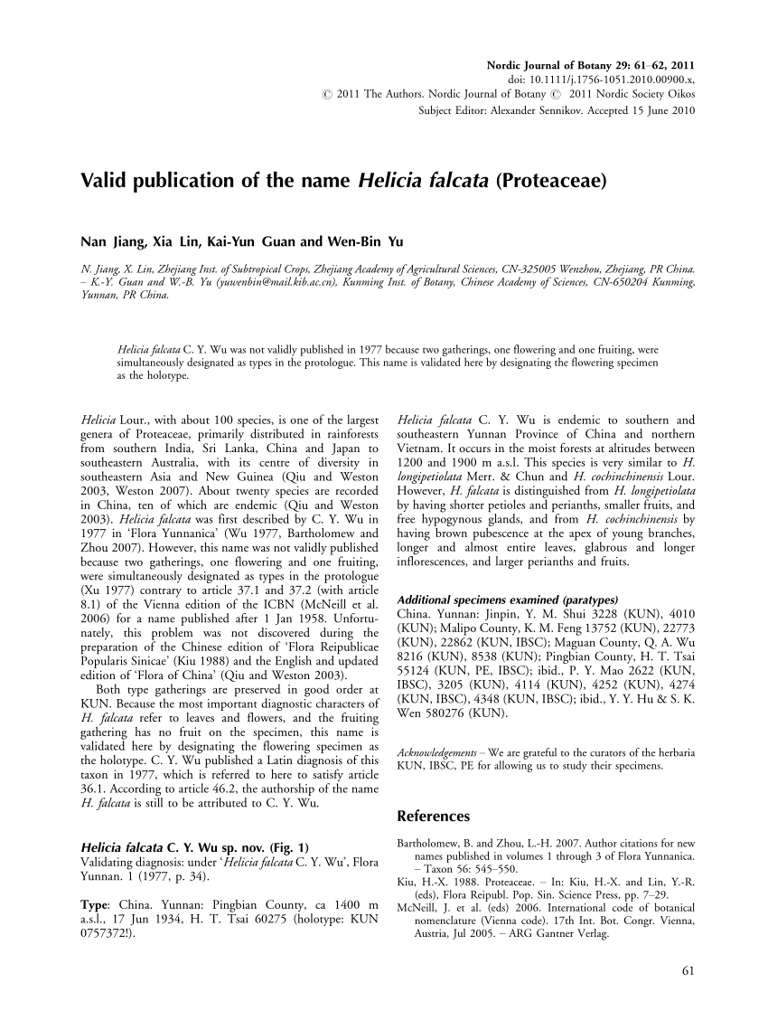 Pdf Valid Publication Of The Name Helicia Falcata Proteaceae