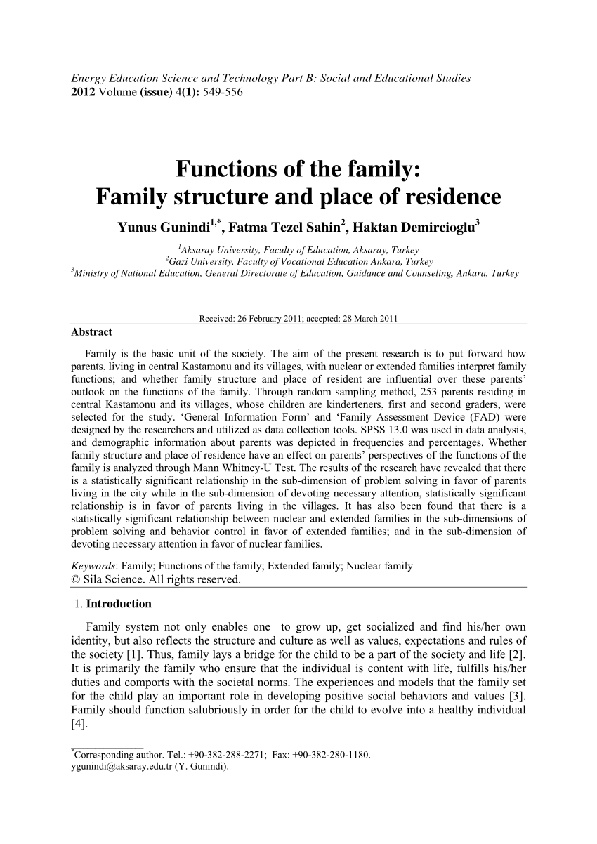 Pdf) Functions Of The Family: Family Structure And Place Of Residence