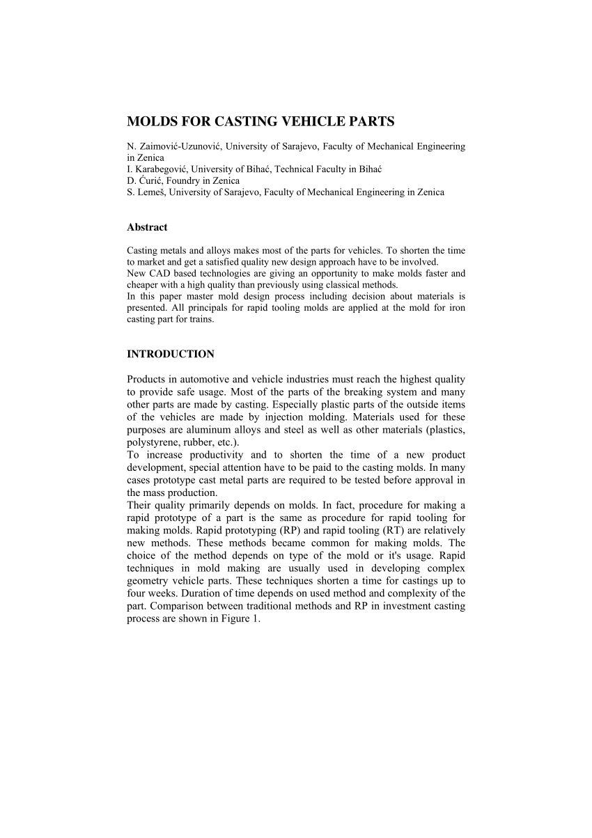 PDF) The Production of Plaster Molds with Patternless Process