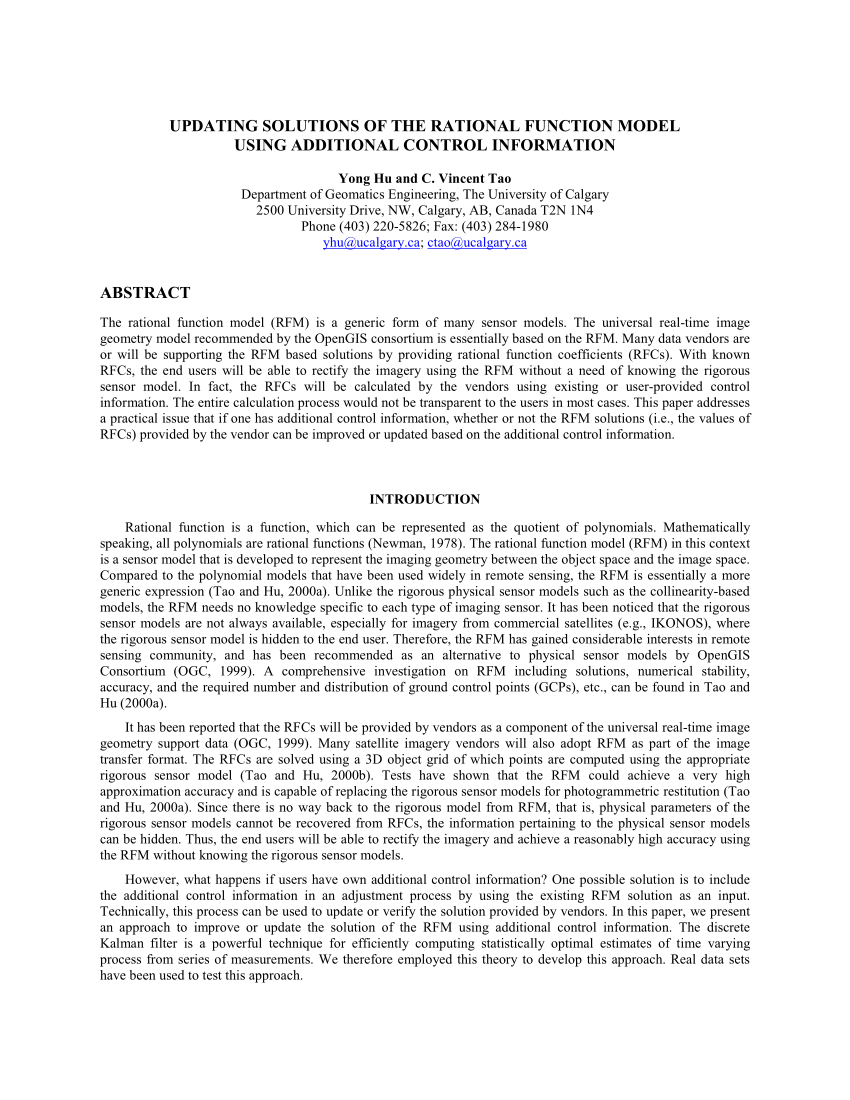 Pdf Updating Solutions Of The Rational Function Model Using Additional Control Information