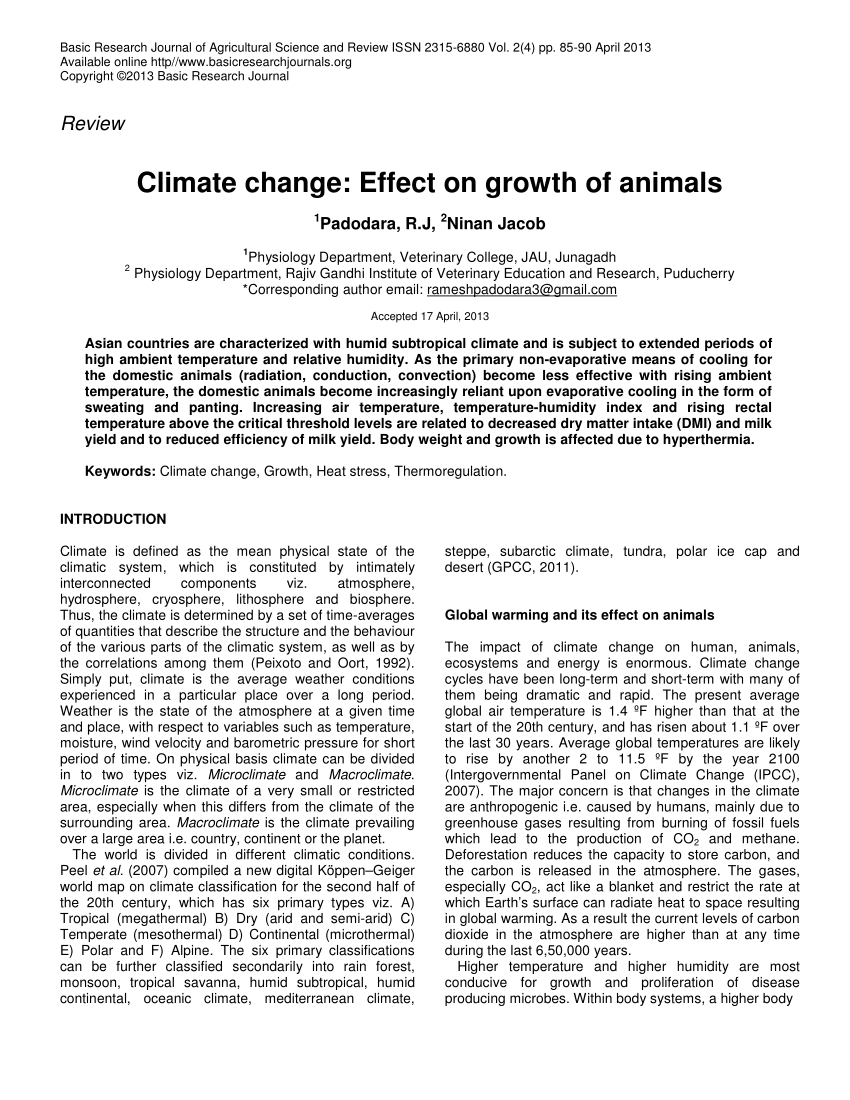 PDF) Climate change: Effect on growth of animals