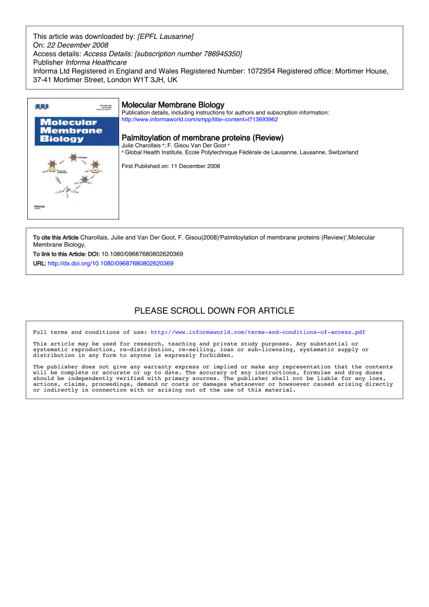 Pdf Palmitoylation Of Membrane Proteins Review