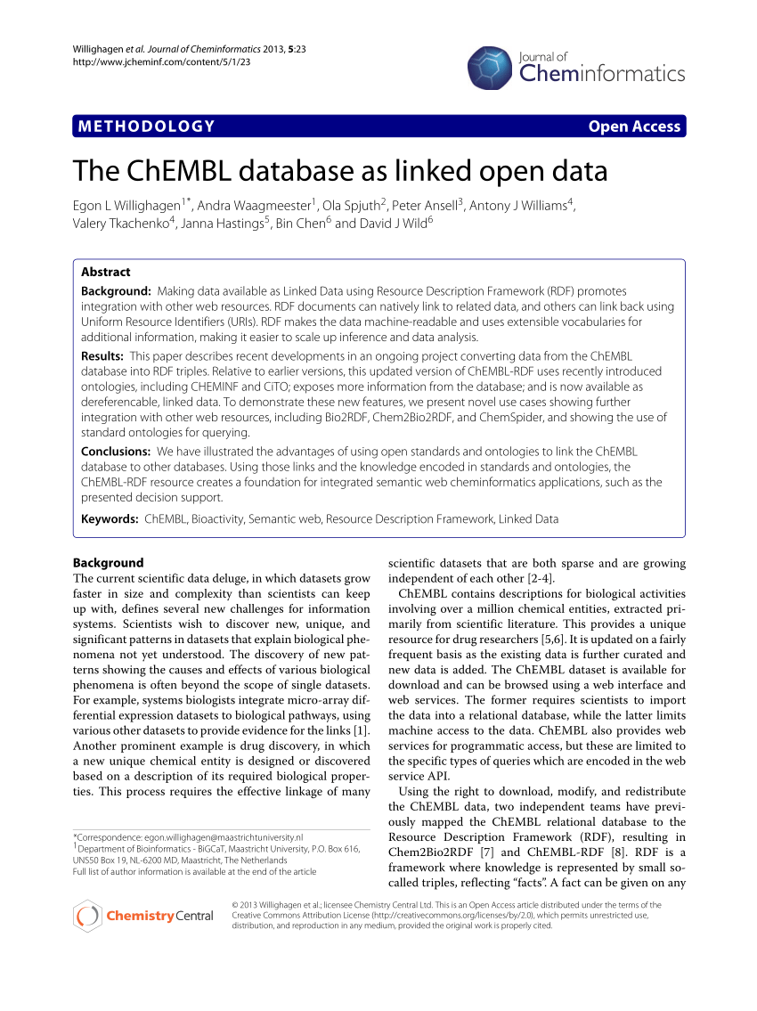 (PDF) The ChEMBL database as linked open data