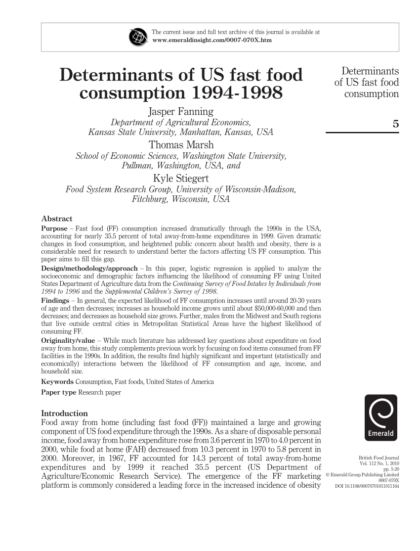 research paper on fast food consumption