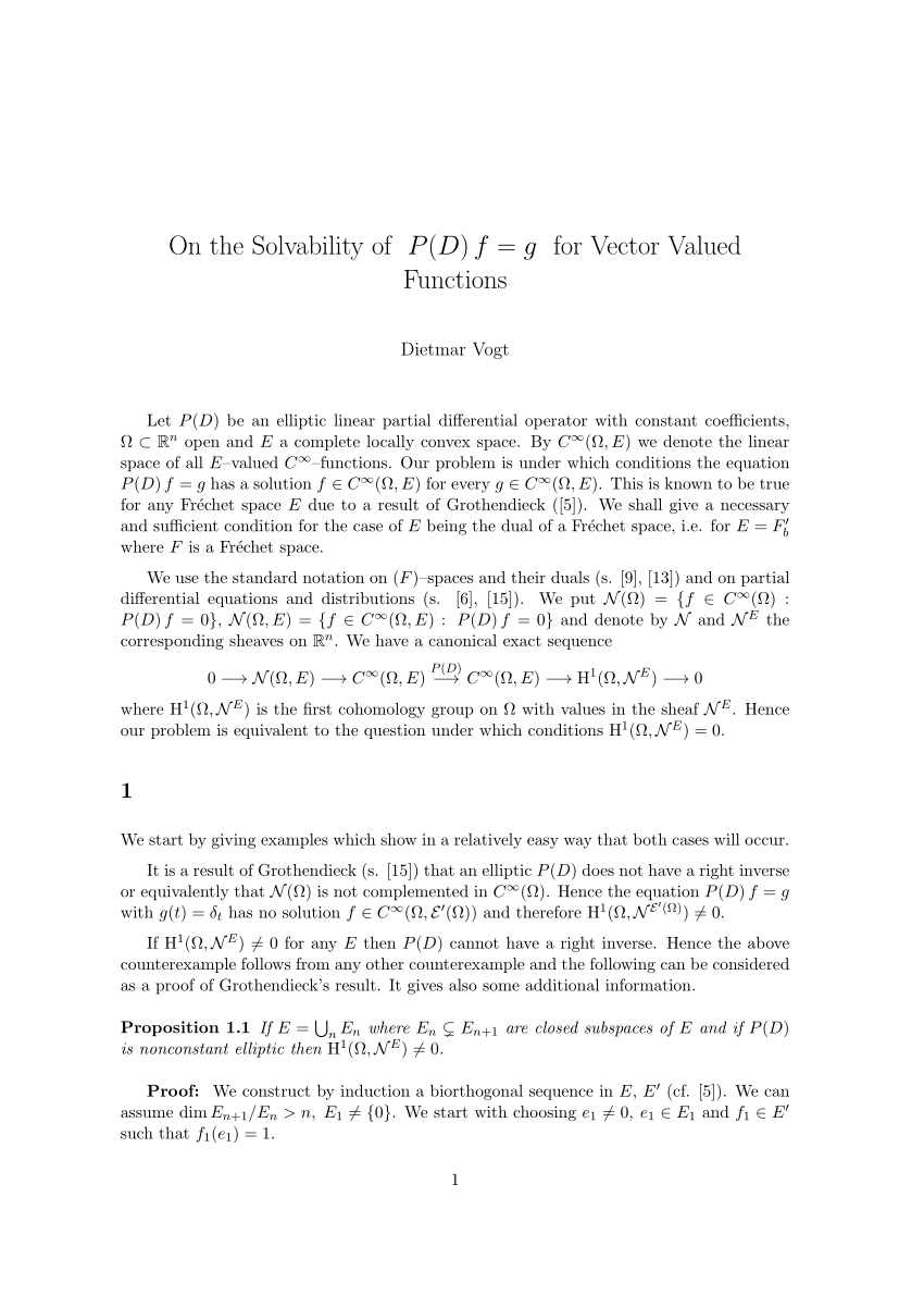 Pdf On The Solvability Of P D F G For Vector Valued Functions