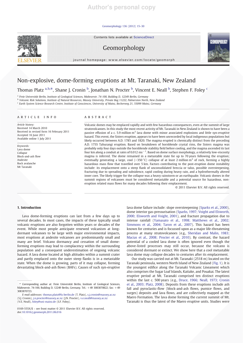 Pdf Non Explosive Dome Forming Eruptions At Mt Taranaki New Zealand