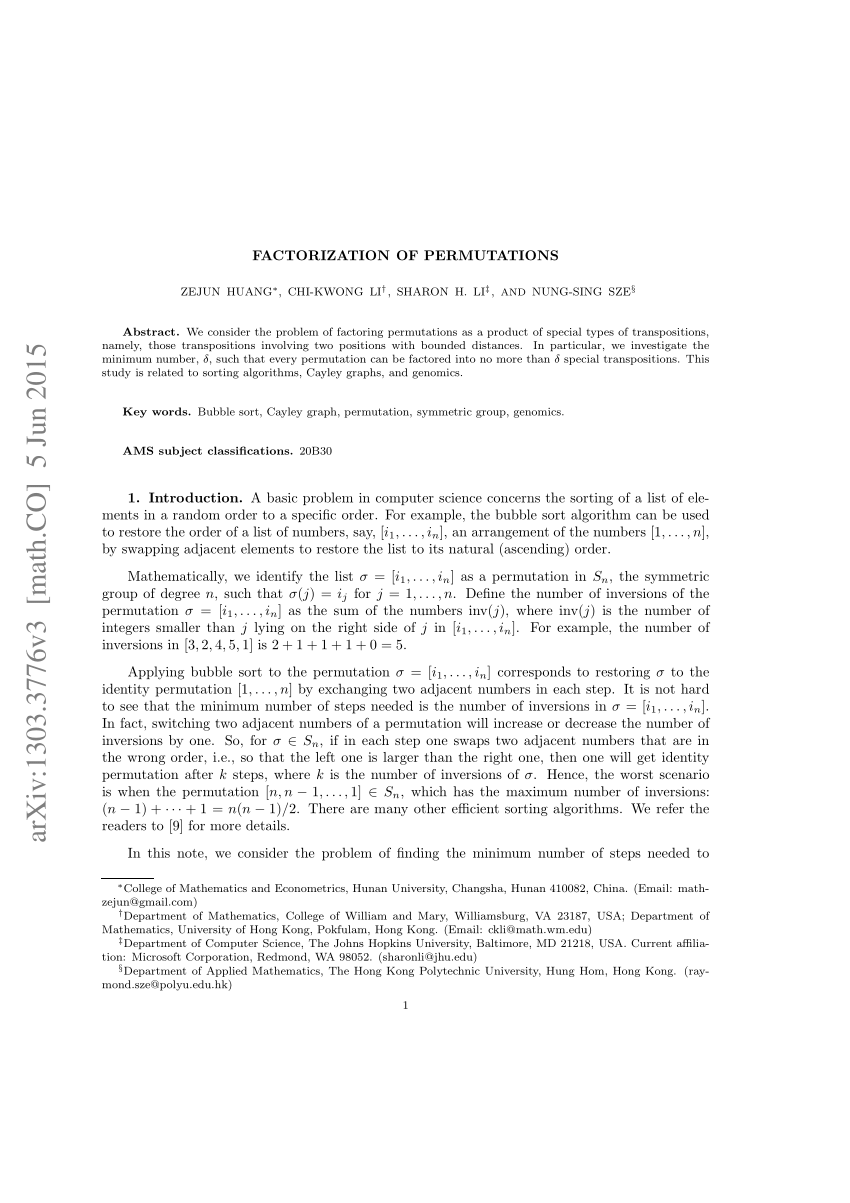PDF) Factorization of Permutations