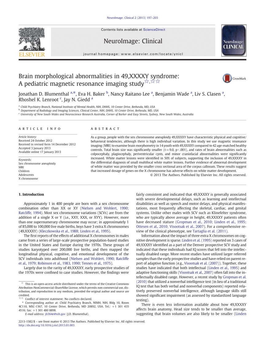 Pdf Brain Morphological Abnormalities In 49xxxxy Syndrome A Pediatric Magnetic Resonance 