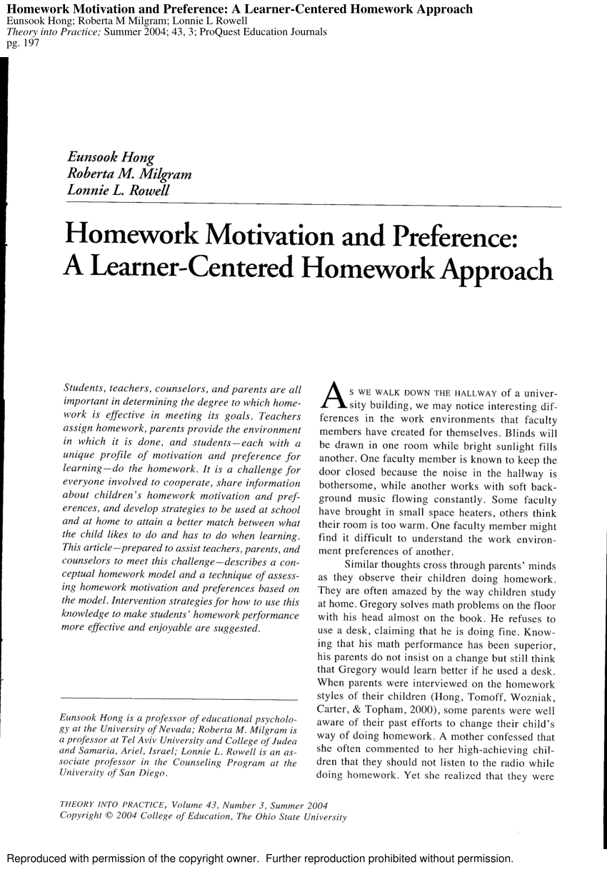 homework motivation and learning preference