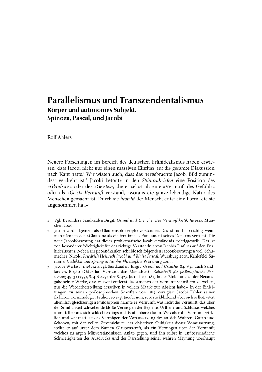 PDF Friedrich Heinrich Jacobi Werke Vol 1 Schriften zum Spinozastreit 1998 Vol 2 Schriften zum transzendentalen Idealismus 2004 Vol