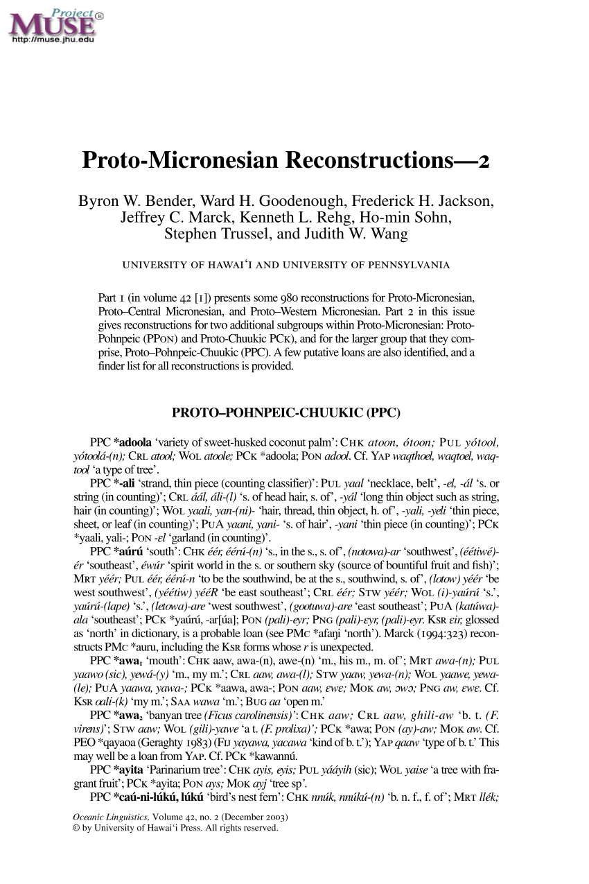 Pdf Proto Micronesian Recontructions 2