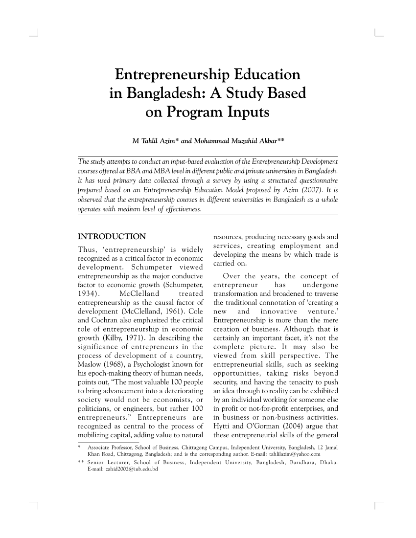 assignment on entrepreneurship development in bangladesh