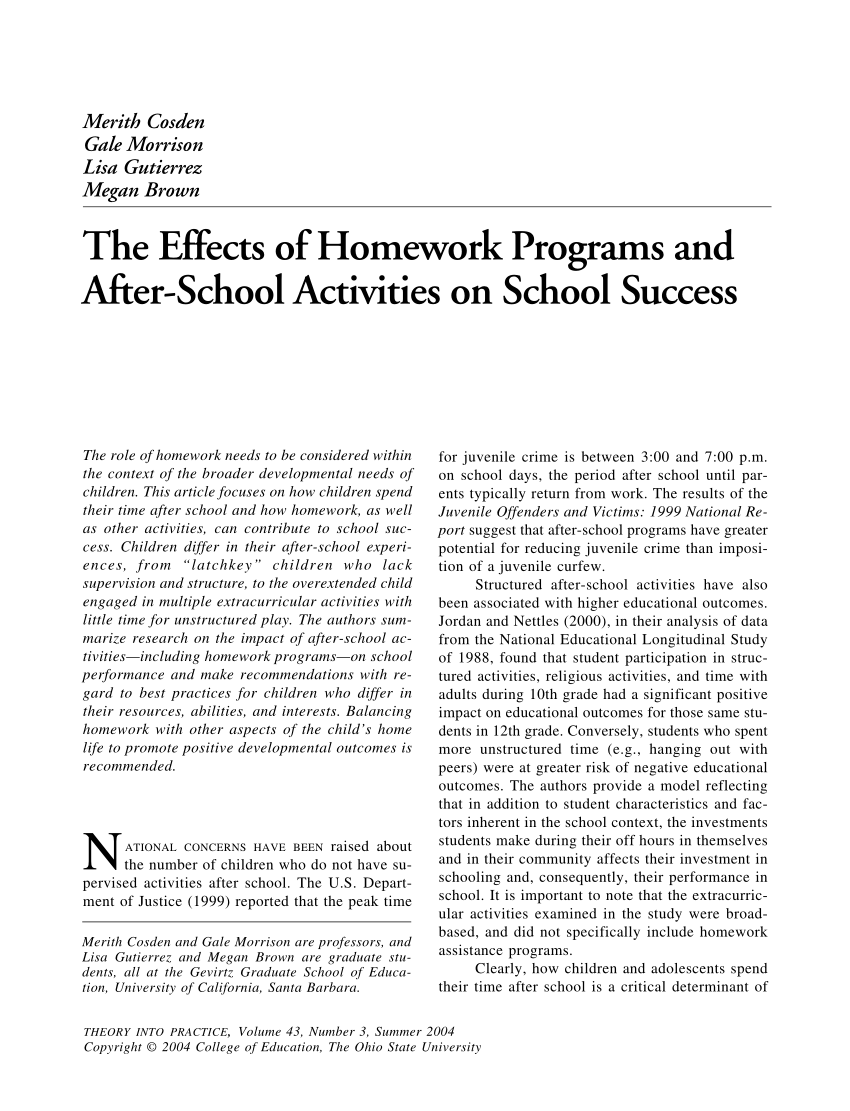why homework effects after school activities