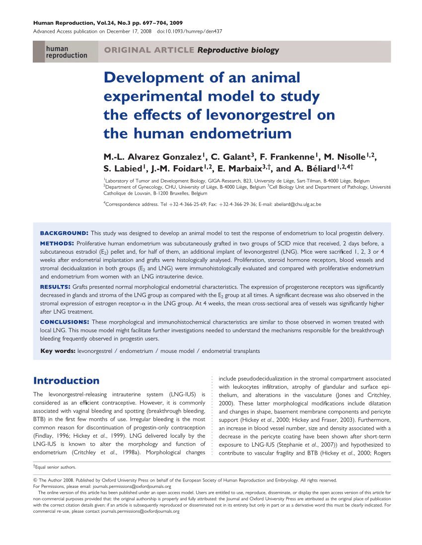 PDF) Development of an animal experimental model to study the effects of levonorgestrel on the human endometrium