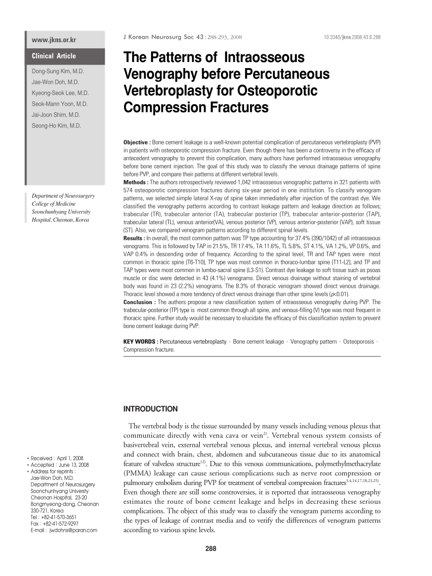 Percutaneous Vertebroplasty for Osteoporotic Compression