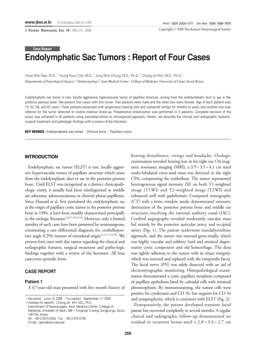 (PDF) Endolymphatic Sac Tumors : Report of Four Cases