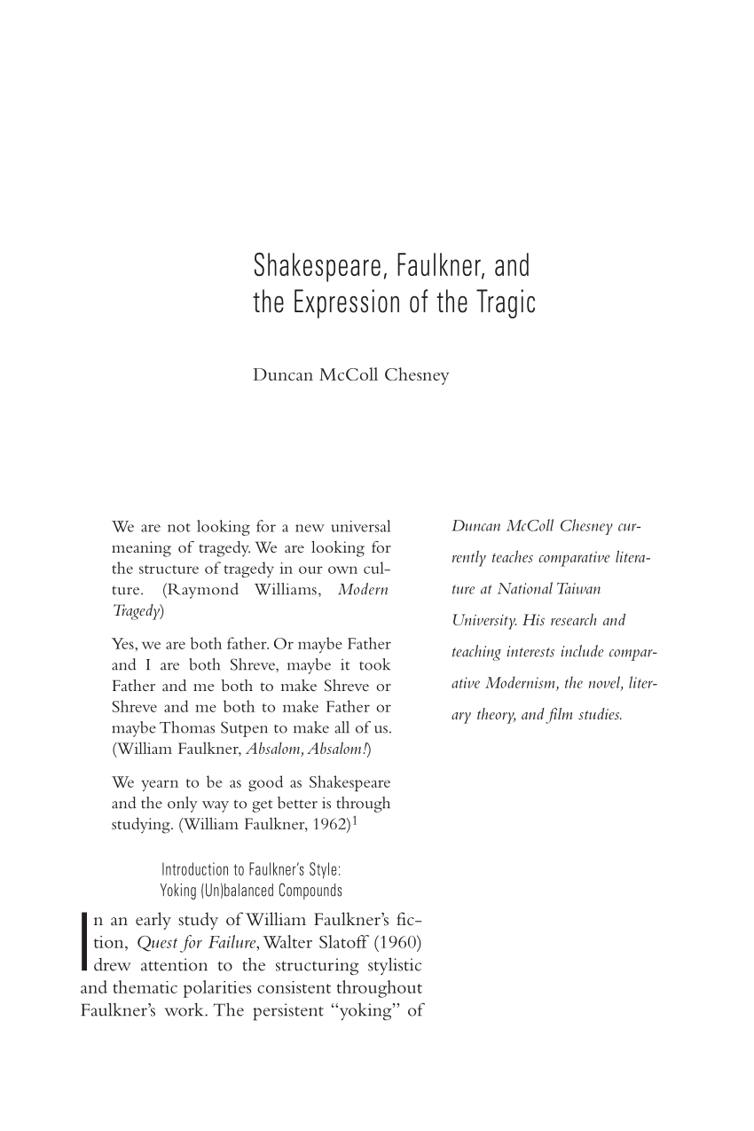 Pdf Shakespeare Faulkner And The Expression Of The Tragic