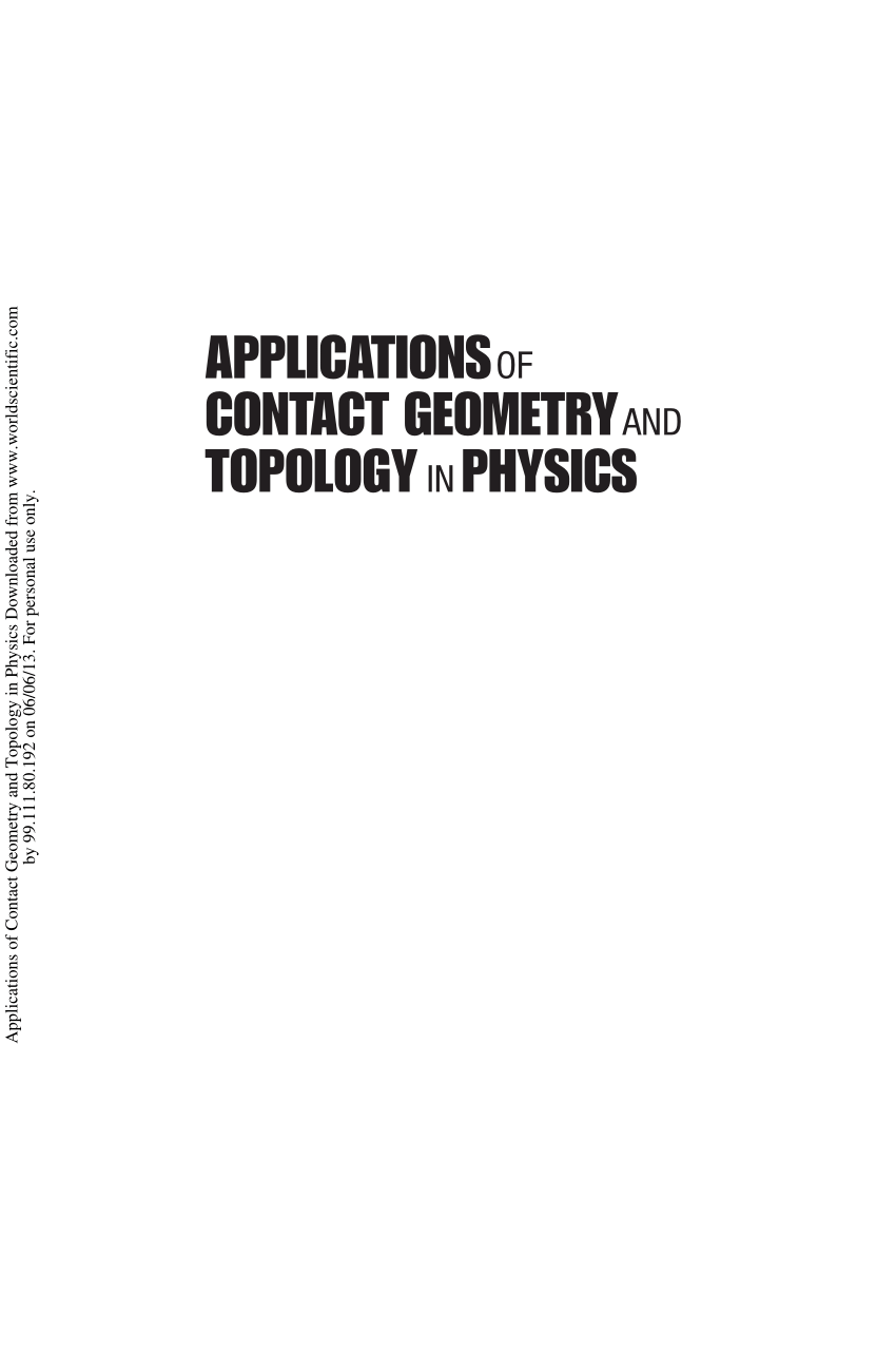 Pdf Applications Of Contact Geometry And Topology In Physics - 