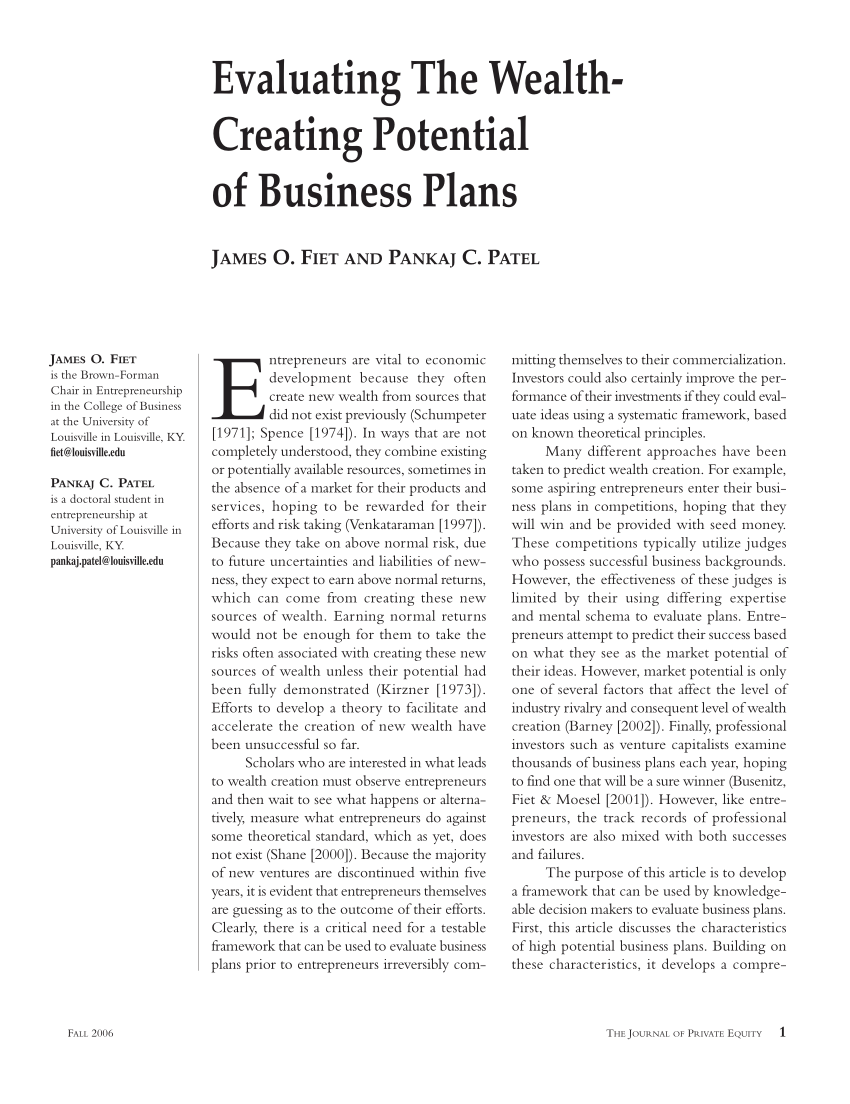 wealth improvement approaches business plan sample