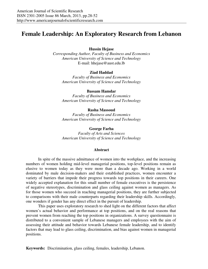 Pdf Female Leadership An Exploratory Research From Lebanon