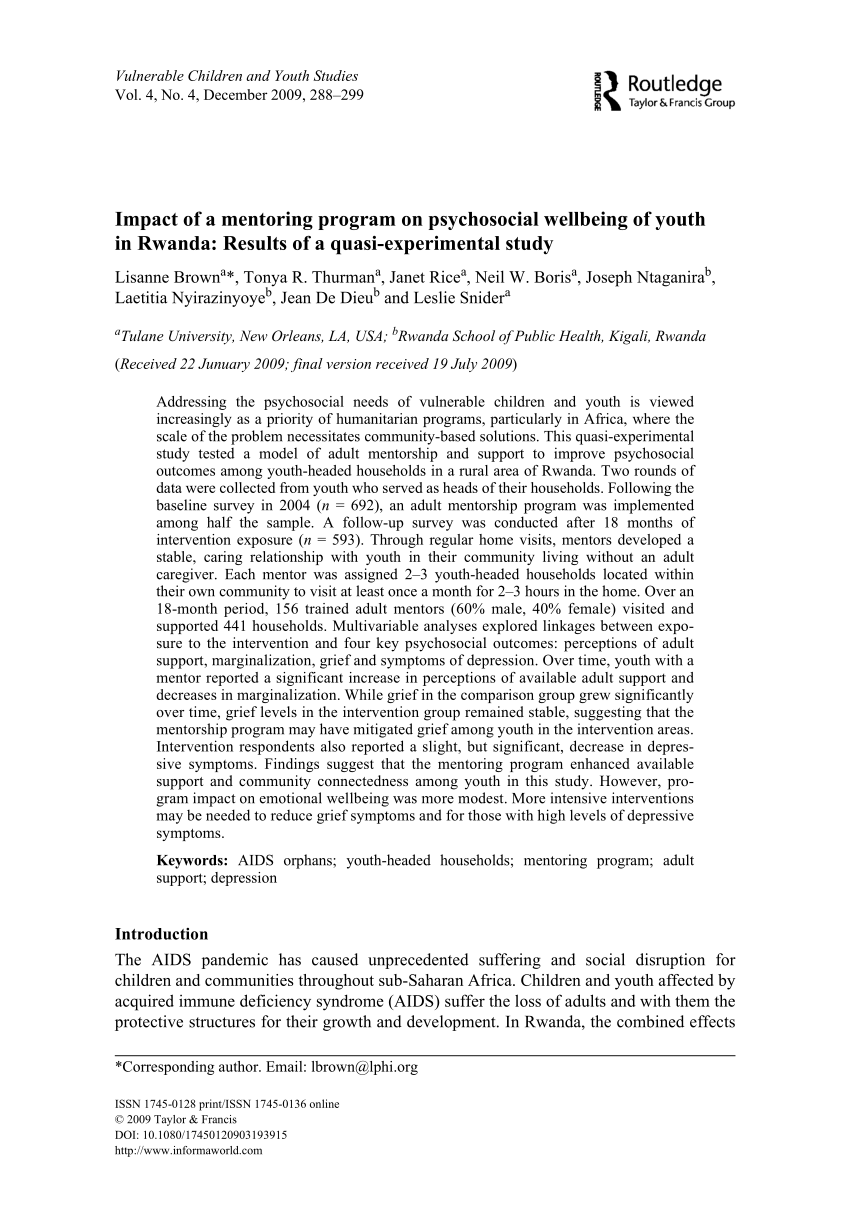 Grøn baggrund ønske Eksklusiv PDF) Impact of a mentoring program on psychosocial wellbeing of youth in  Rwanda: Results of a quasi-experimental study