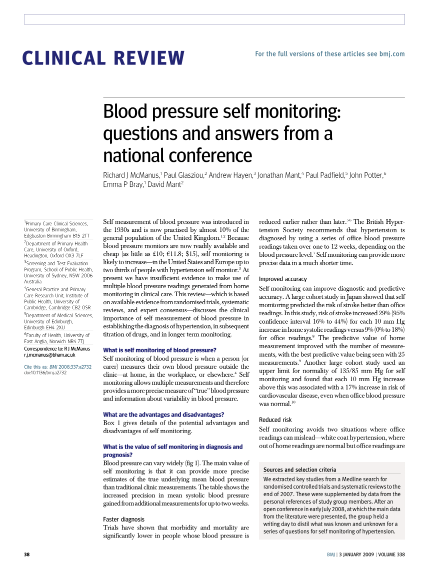 Pdf Blood Pressure Self Monitoring Questions And Answers From A National Conference