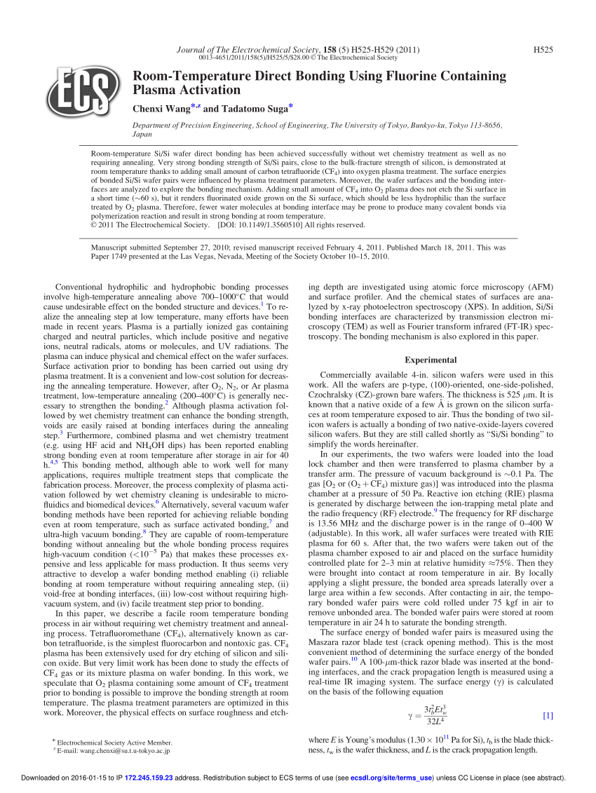 Pdf Room Temperature Direct Bonding Using Fluorine