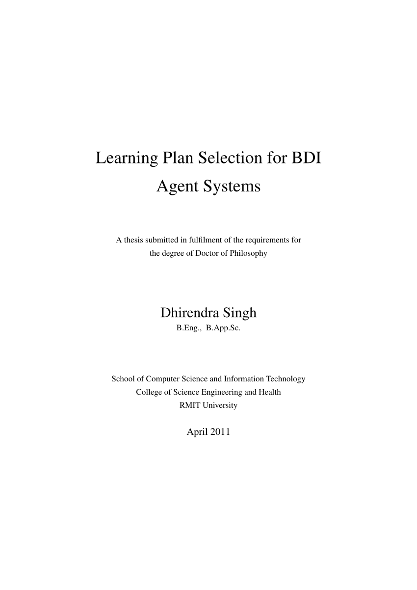 (PDF) Learning plan selection for BDI agent systems