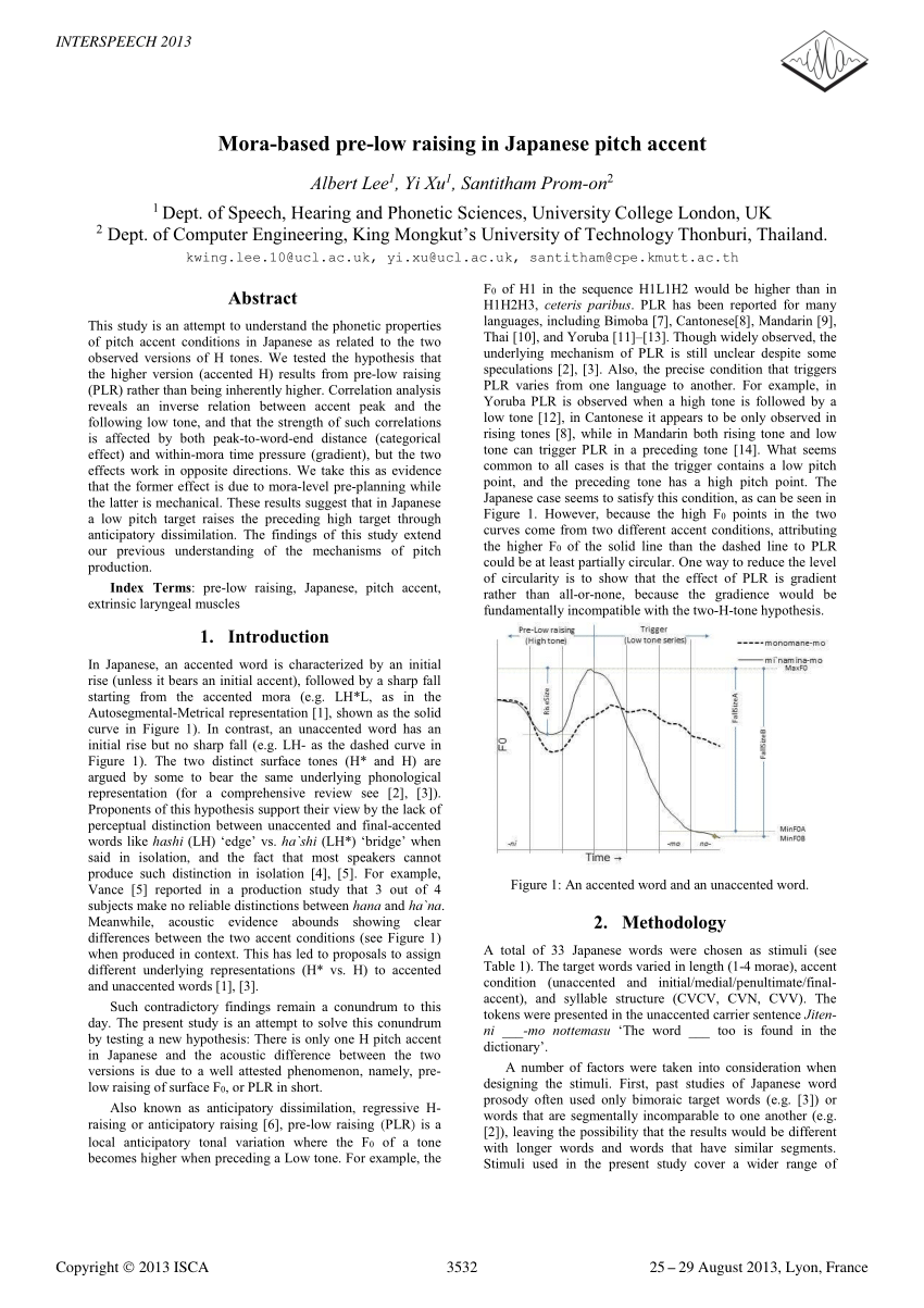 PDF Mora based pre low raising in Japanese pitch accent